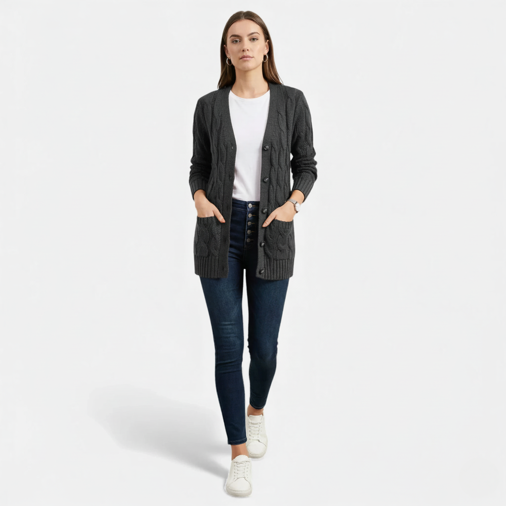 Monvéline | Women’s Cable Knit Cardigan – Heritage Soft-Touch Warmth