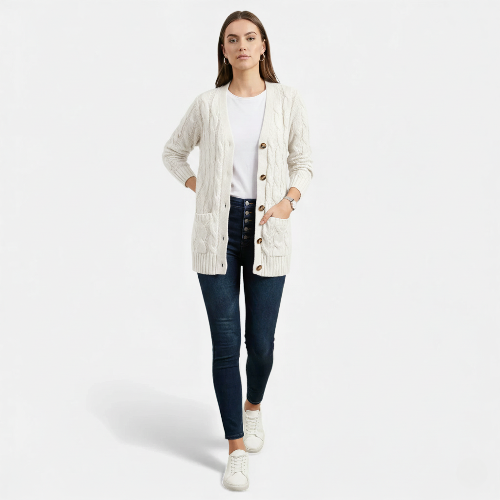 Monvéline | Women’s Cable Knit Cardigan – Heritage Soft-Touch Warmth