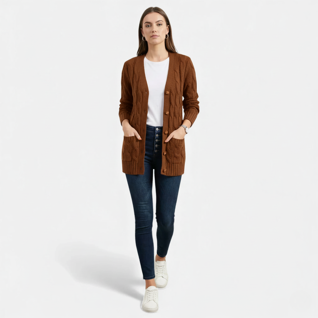 Monvéline | Women’s Cable Knit Cardigan – Heritage Soft-Touch Warmth