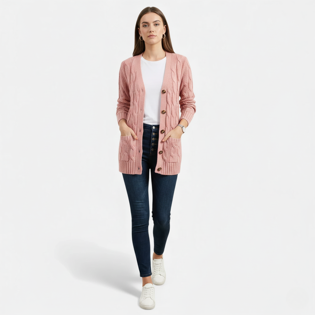 Monvéline | Women’s Cable Knit Cardigan – Heritage Soft-Touch Warmth