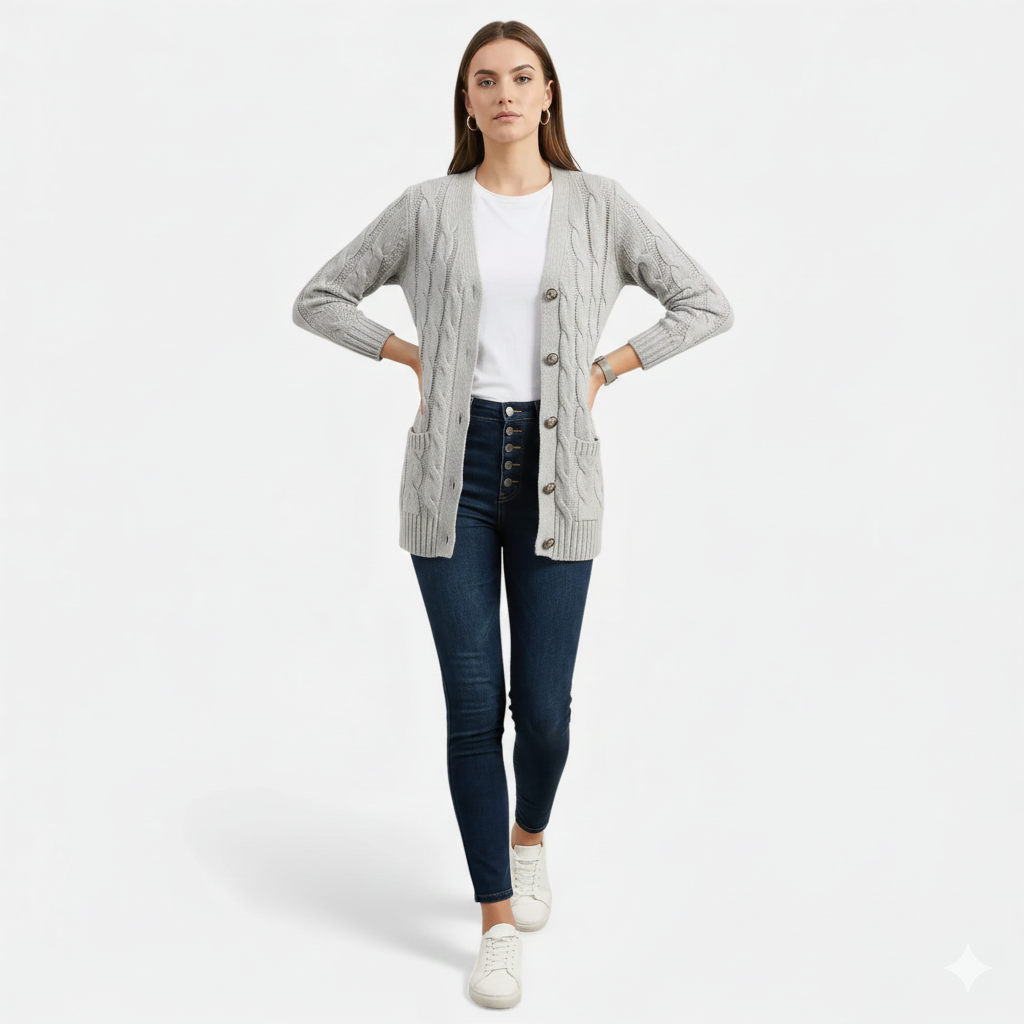 Monvéline | Women’s Cable Knit Cardigan – Heritage Soft-Touch Warmth