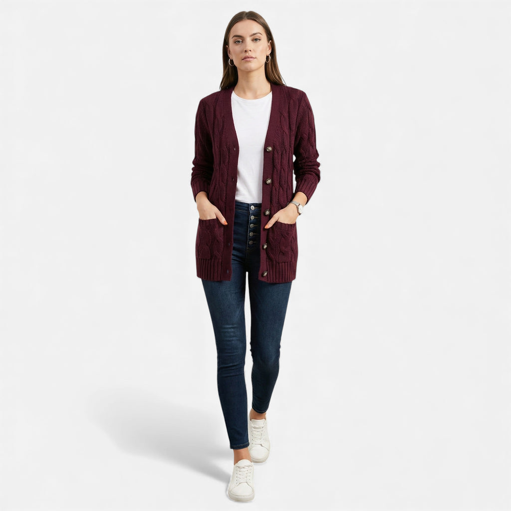 Monvéline | Women’s Cable Knit Cardigan – Heritage Soft-Touch Warmth