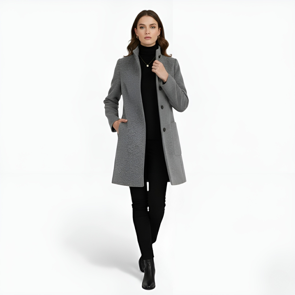Monvéline | Women’s Wool Blend Coat with Stand Collar