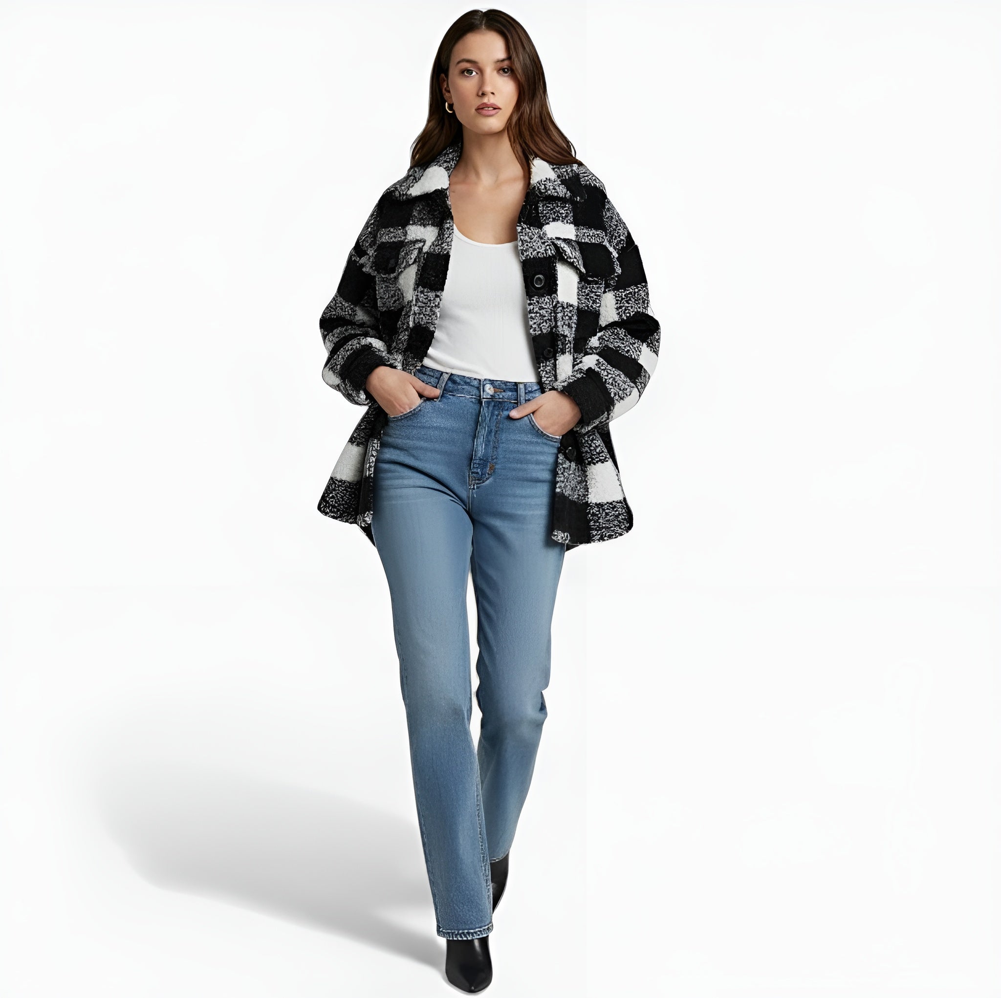 Monvéline | Women’s Heritage Checkered Plush Winter Coat