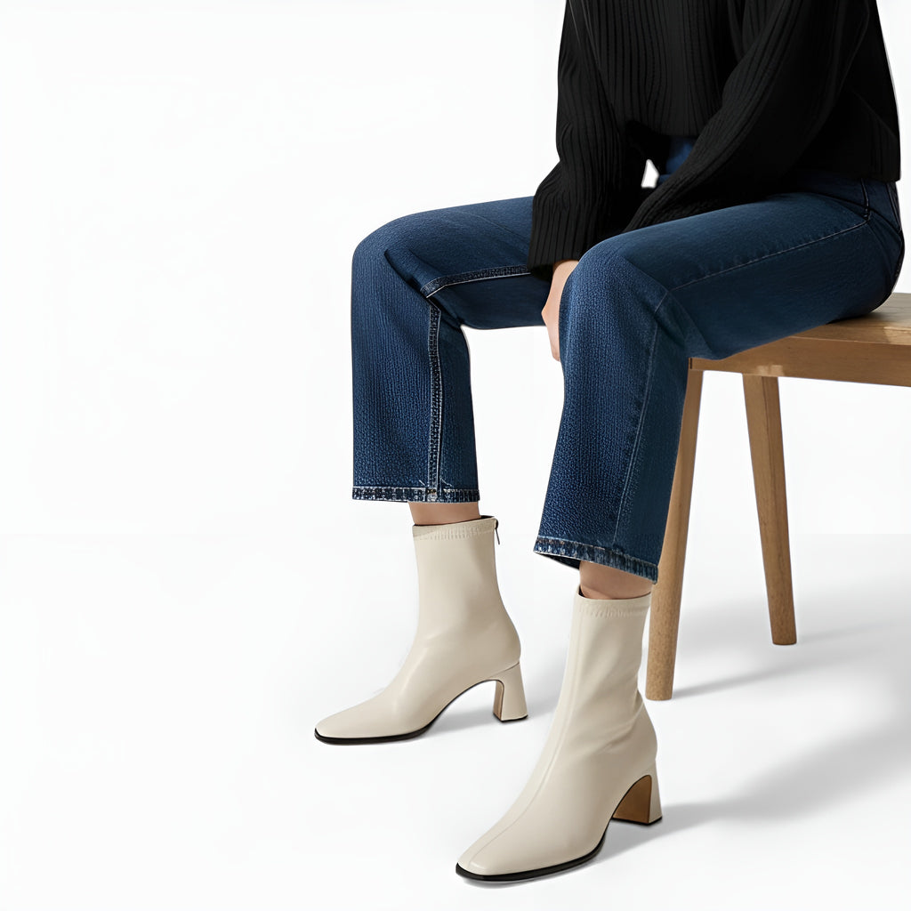 Monvéline | Women’s Square-Toe Ankle Boots – Vintage Sophistication