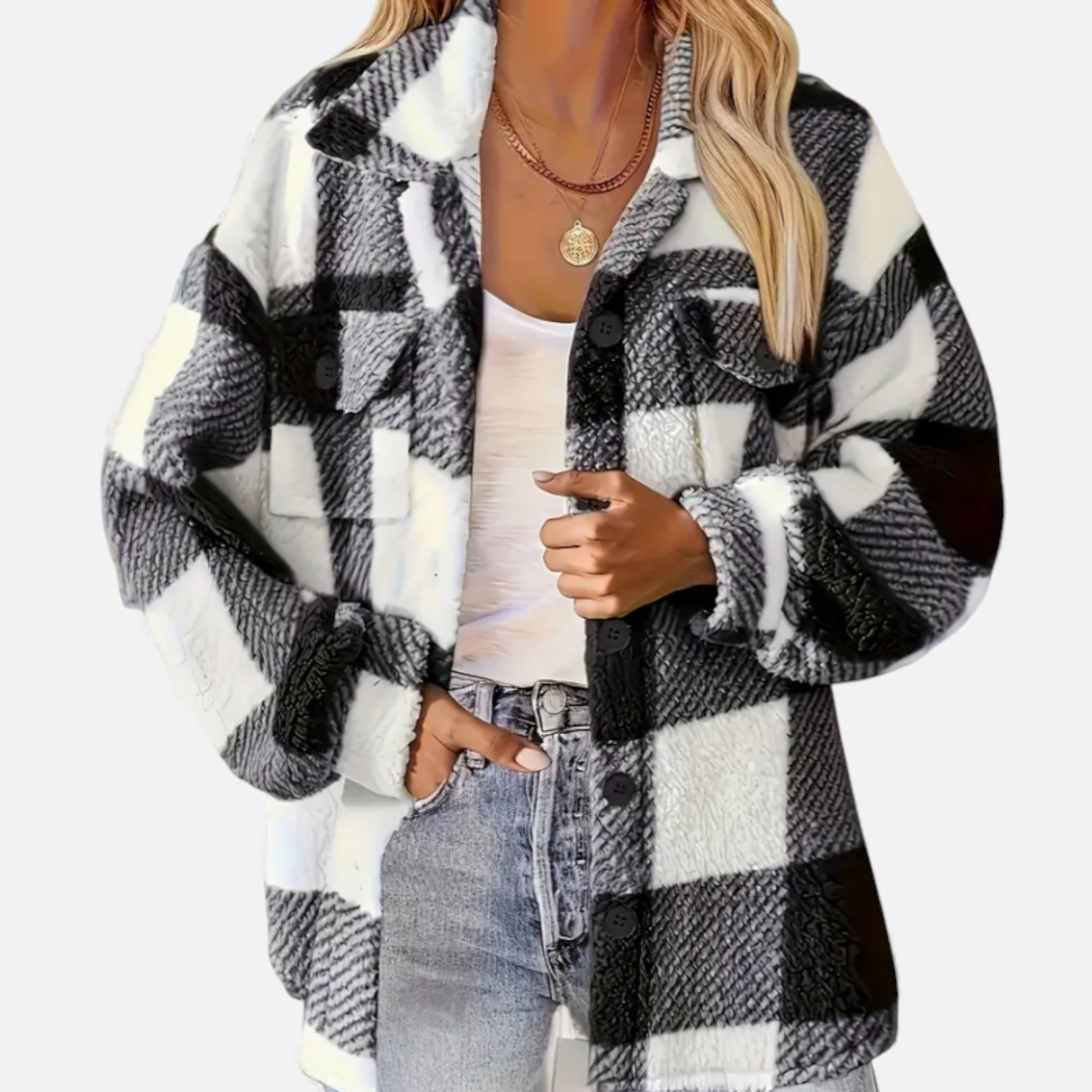 Monvéline | Women’s Heritage Checkered Plush Winter Coat