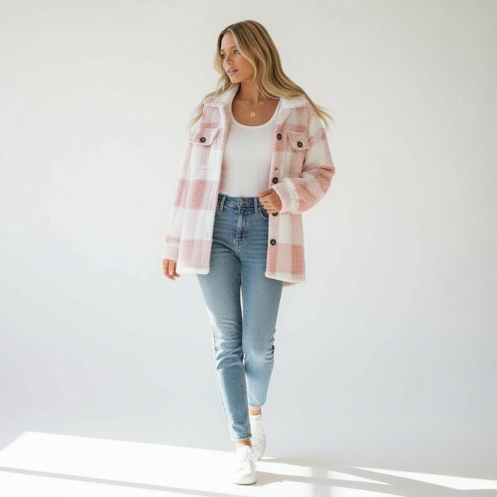 Monvéline | Women’s Heritage Checkered Plush Winter Coat