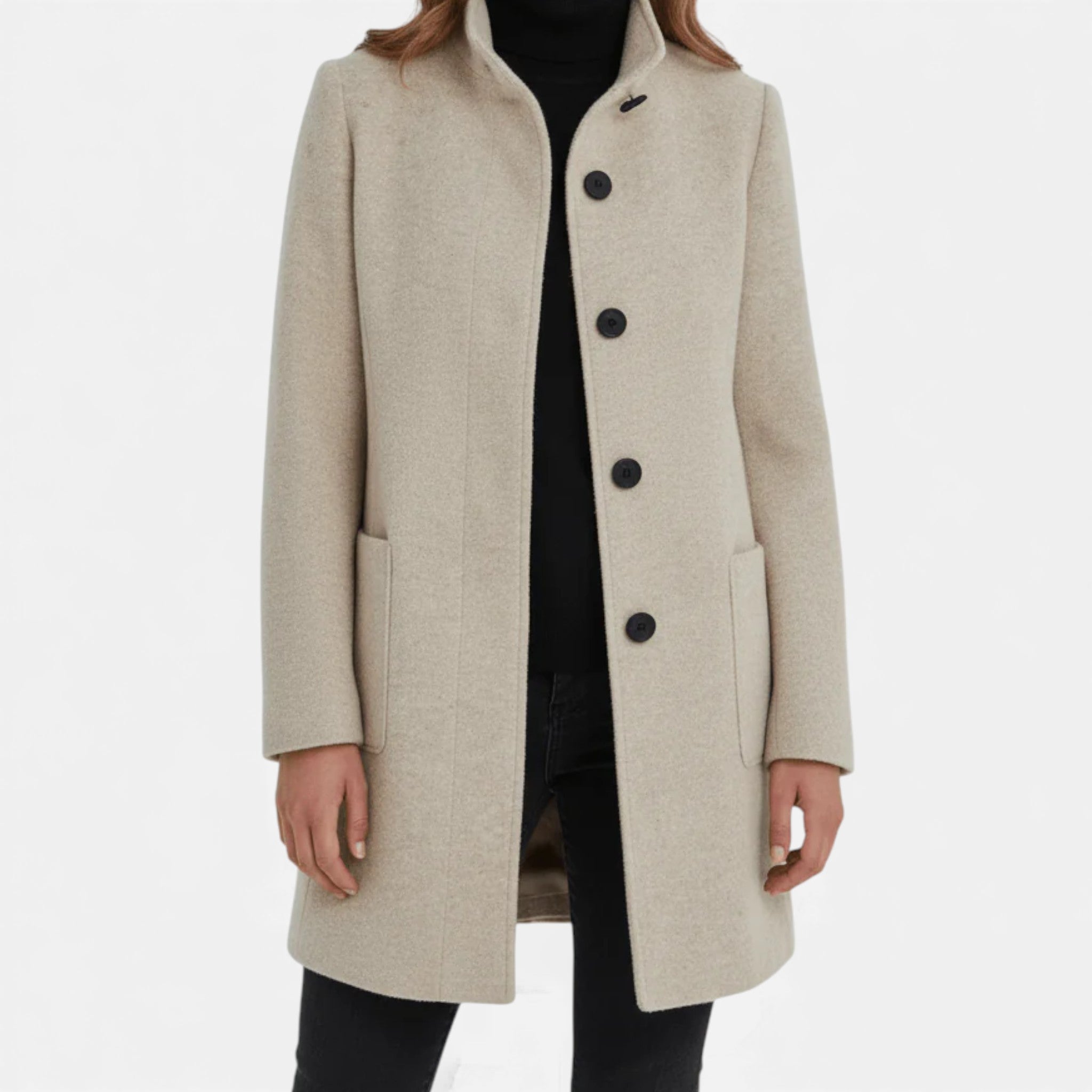 Monvéline | Women’s Wool Blend Coat with Stand Collar