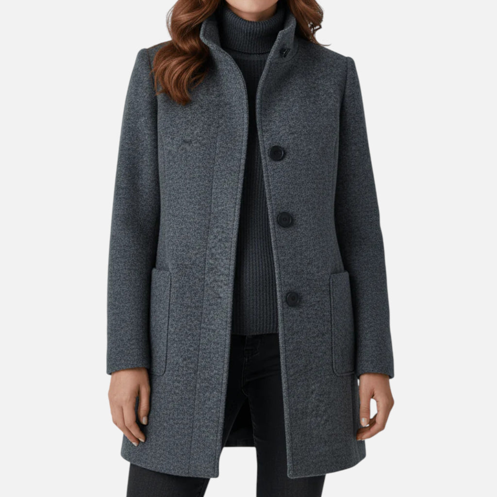 Monvéline | Women’s Wool Blend Coat with Stand Collar