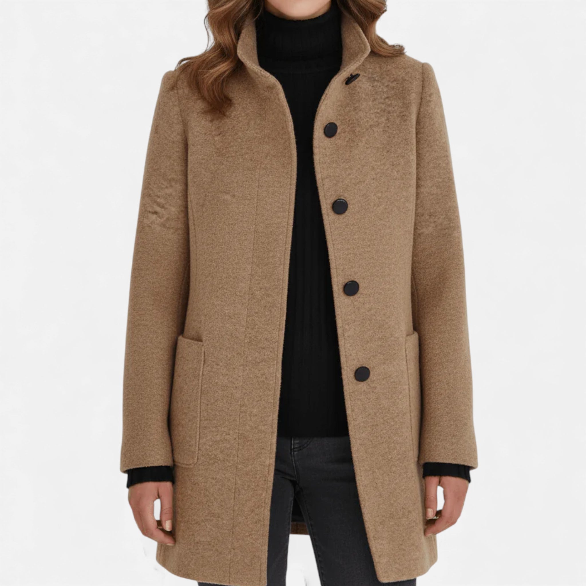Monvéline | Women’s Wool Blend Coat with Stand Collar