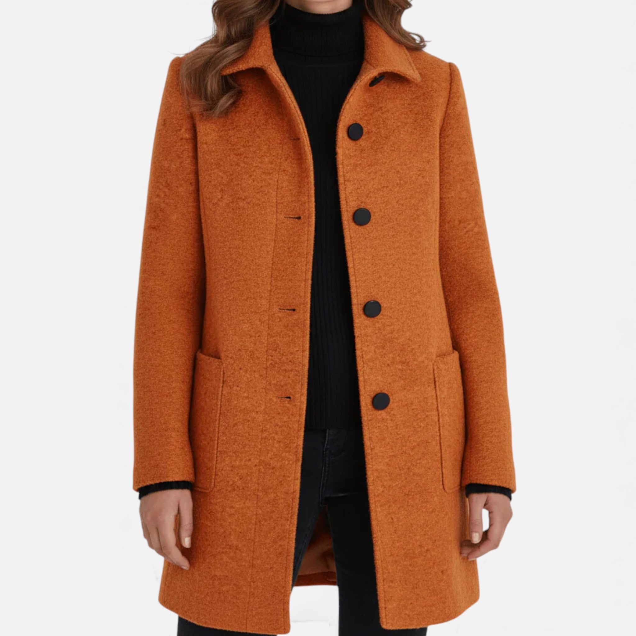 Monvéline | Women’s Wool Blend Coat with Stand Collar