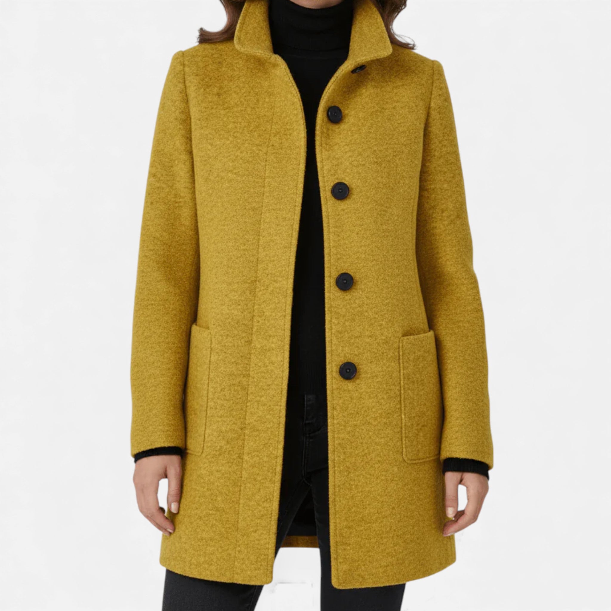 Monvéline | Women’s Wool Blend Coat with Stand Collar